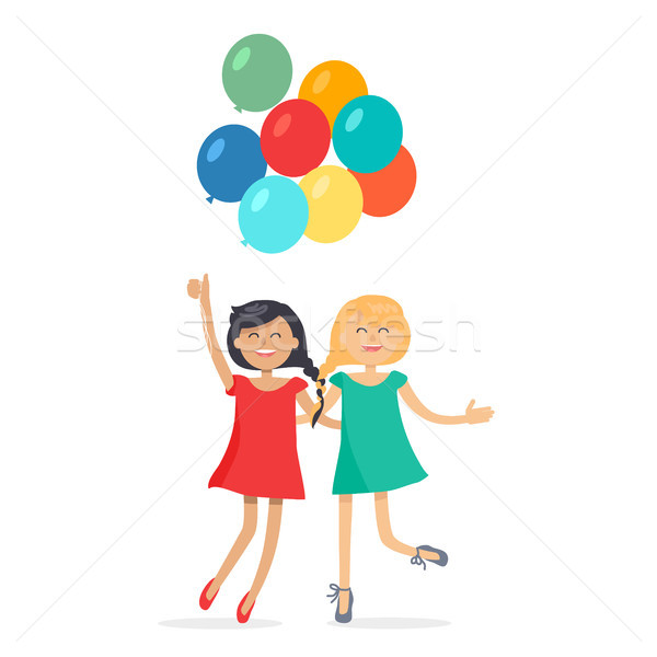 Felice ragazze colorato palloncini amici per sempre Foto d'archivio © robuart