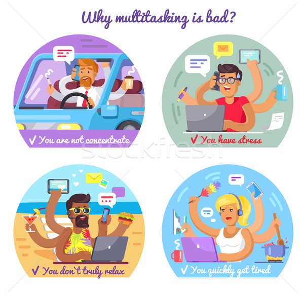 Multitasking schlecht Plakat nicht konzentrieren Stress Stock foto © robuart