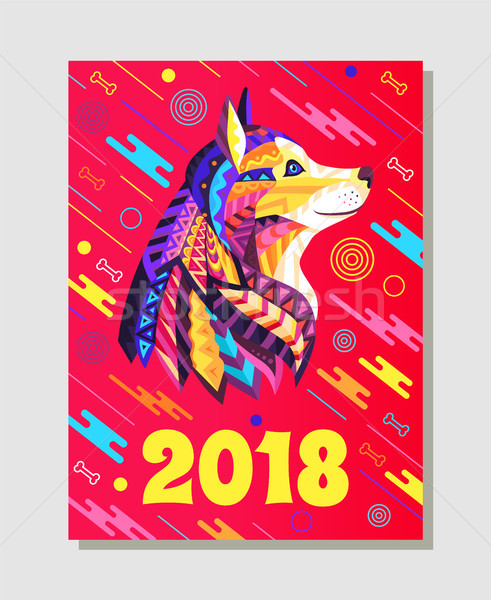 Foto stock: Año · nuevo · anunciante · perro · símbolo · folleto · colorido