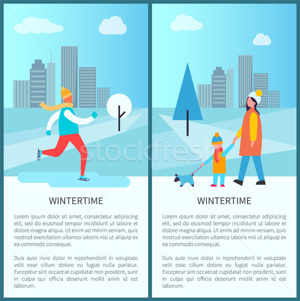 Wintertime City Park Posters Vector Illustration Stock photo © robuart