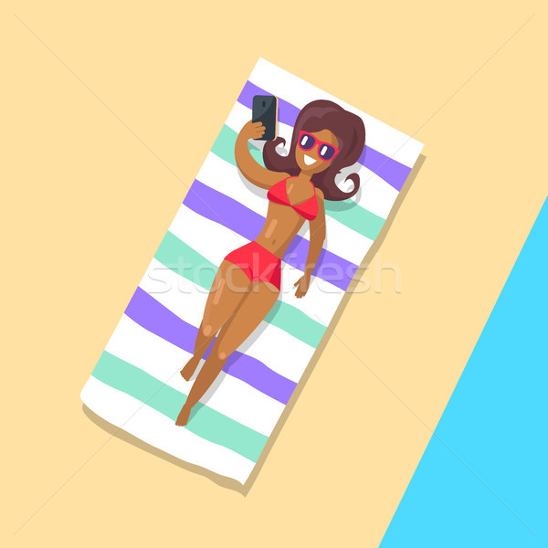 Poster Depicting Tanned Woman Lying in Sun Stock photo © robuart