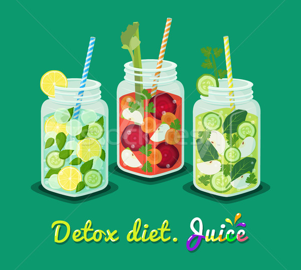Detox Diet Poster Mug Set Vector Illustration Stock photo © robuart