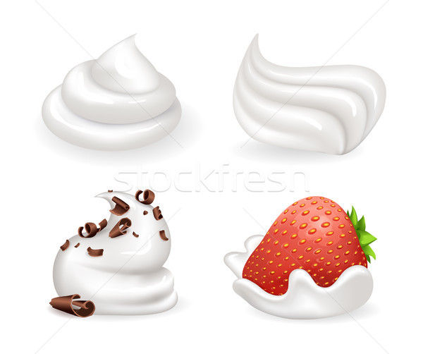 Stockfoto: Vers · slagroom · ingesteld · iconen · aardbei · chocolade