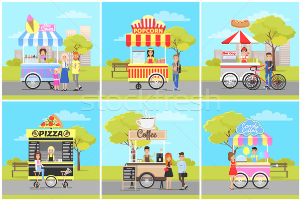 Popcorn and Ice Cream, Pizza and Coffee Carts Stock photo © robuart