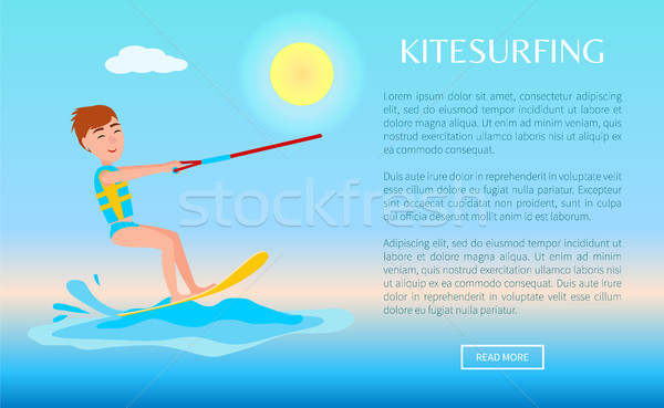 Stock photo: Kitesurfing Web Poster with Kitesurfer Smiling Boy