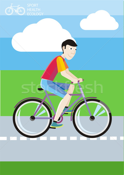 Man riding his bike on the road among green fields Stock photo © robuart