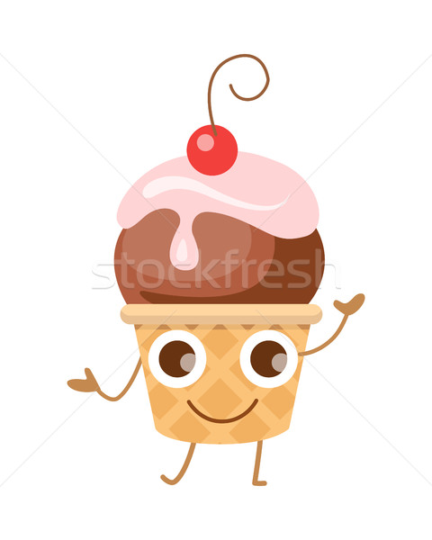 Labda fagylalttölcsér vicces rajzfilmfigura egy cseresznye Stock fotó © robuart