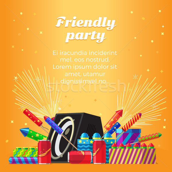 Stock photo: Friendly Party Banner. Fireworks for Festivals