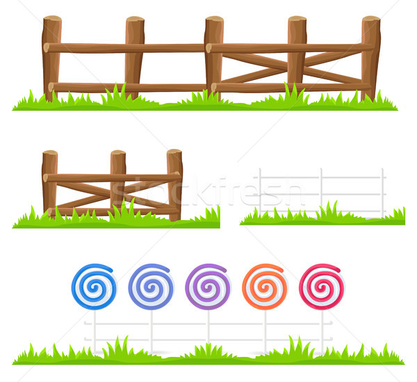 Wooden and Candy Fence Isolated Illustrations Set Stock photo © robuart
