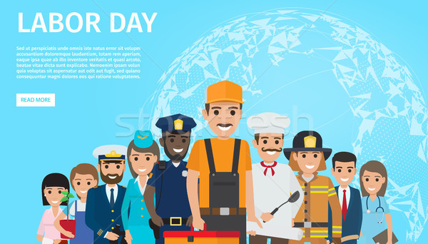 Labor Day Flat Vector Web Banner with Professions Stock photo © robuart