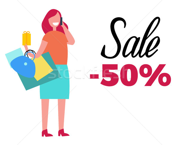 Sale -50 Happy Woman and Bags Vector Illustration Stock photo © robuart