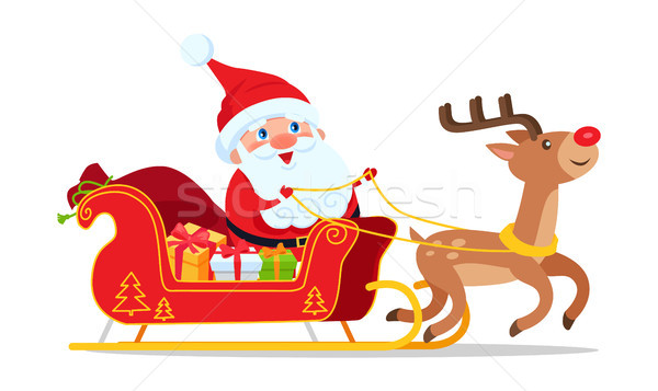 Santa Riding in Sleigh with Reindeer Animal Vector Stock photo © robuart