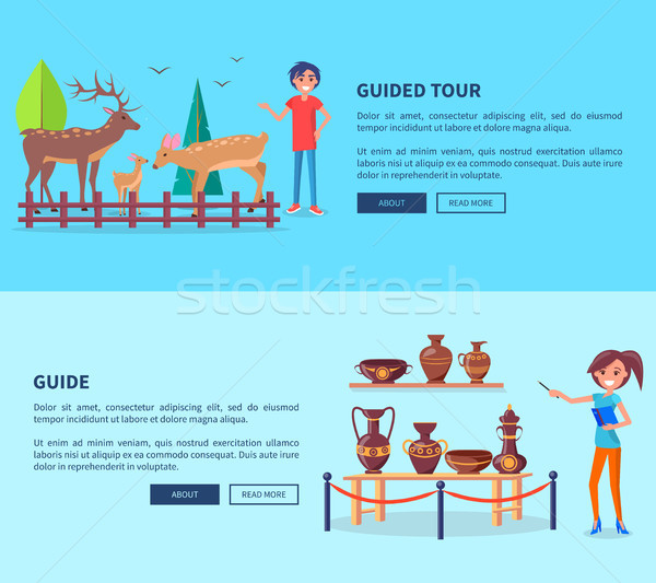 Guided Tour on Farm with Deers and Woman Guide Stock photo © robuart