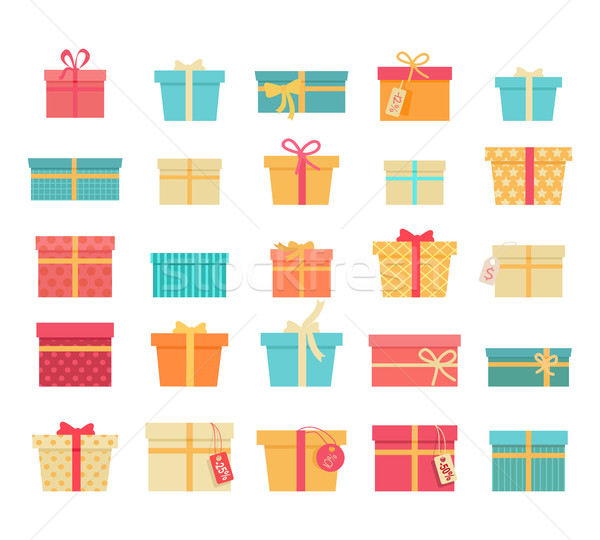 Foto stock: Establecer · colorido · cajas · de · regalo · arcos · de · moda