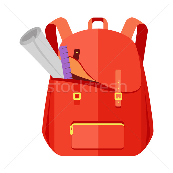 Backpack Schoolbag Icon with Notebook Ruler Stock photo © robuart