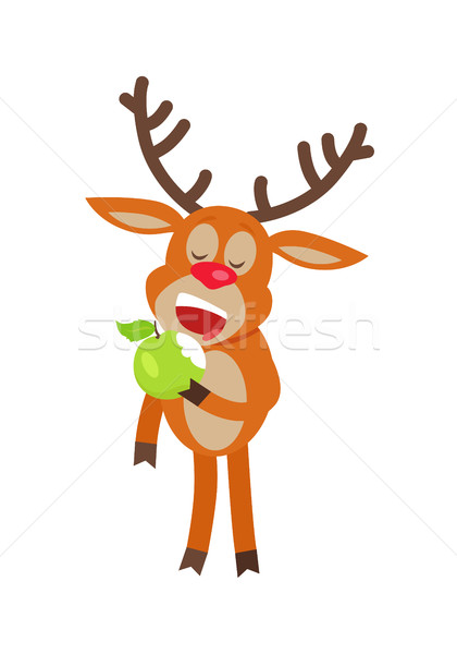 Szarvas eszik alma rajz aranyos rénszarvas Stock fotó © robuart