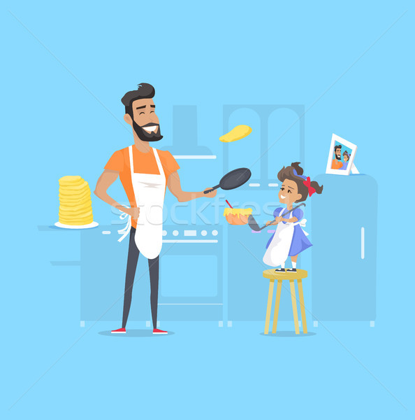 Hilarious Father and Daughter Preparing Pancakes Stock photo © robuart