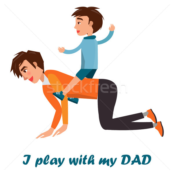 Little Boy Riding on his Father s Back Isolated Stock photo © robuart