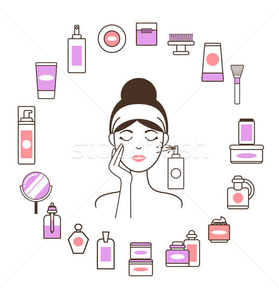 Woman in Headband inside Circle of Cosmetic Means Stock photo © robuart