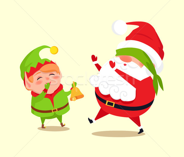 Santa and Elf Cartoon Character Having Fun in Snow Stock photo © robuart