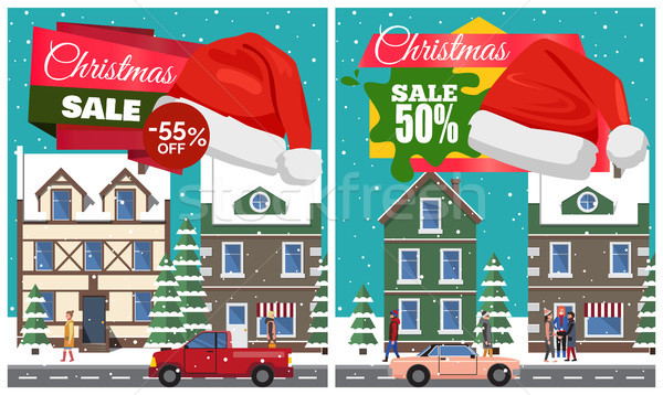 Christmas verkoop ingesteld posters stickers hoed Stockfoto © robuart