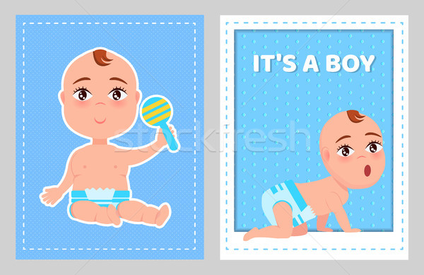 Its a Boy Poster with Toddler Infant Diaper Crawls Stock photo © robuart