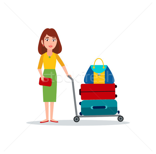 ストックフォト: 女性 · 荷物 · 交通 · カート · ベクトル