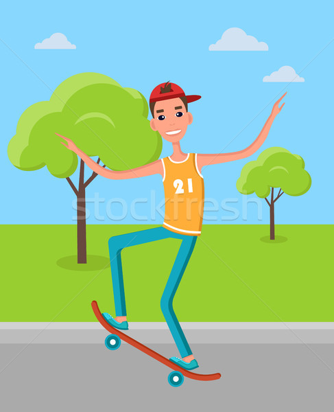 Skateboarder Make Freestyle Tricks Balancing Board Stock photo © robuart
