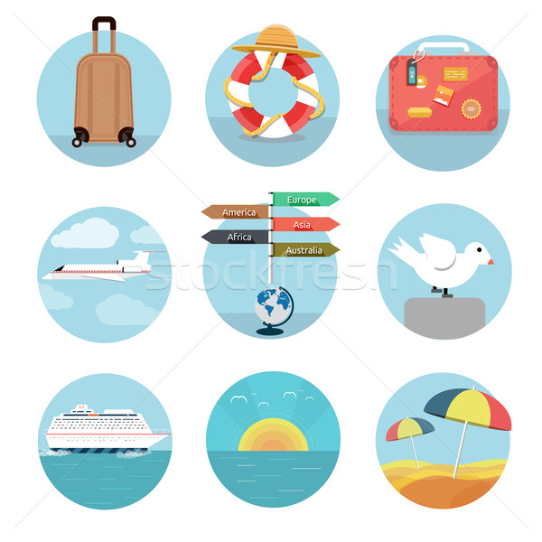 Stock photo: Icons set of traveling and planning a summer vacation