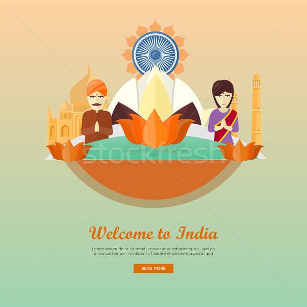 Welcome to India Flat Style Vector Web Banner Stock photo © robuart
