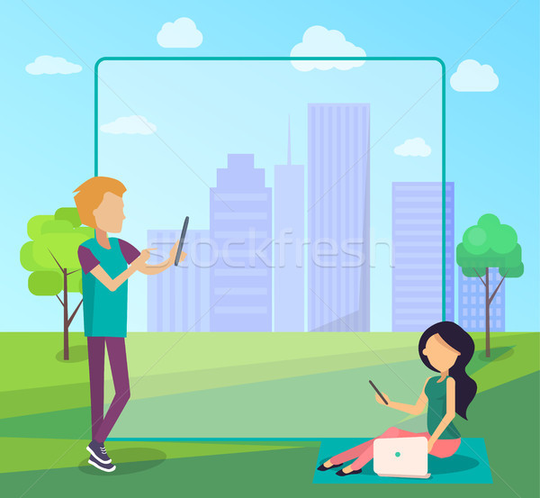 Young People Spend Time in City Park Socializing Stock photo © robuart