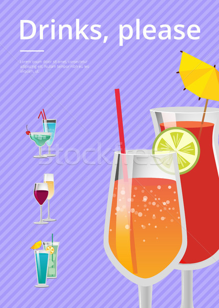 Stock photo: Drinks Please Poster with Lemonade Cocktail Glass