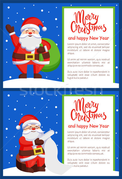 Wesoły szczęśliwego nowego roku pocztówkę Święty mikołaj czytania Zdjęcia stock © robuart