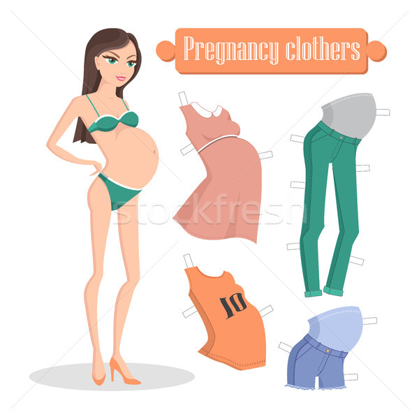 Schwangerschaft Banner Kleidung jungen mom grünen Stock foto © robuart