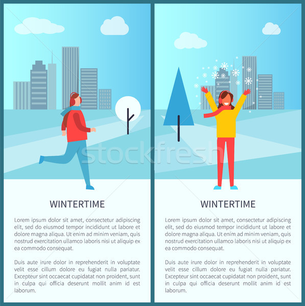 Wintertime Activities in Park Vector Illustration Stock photo © robuart