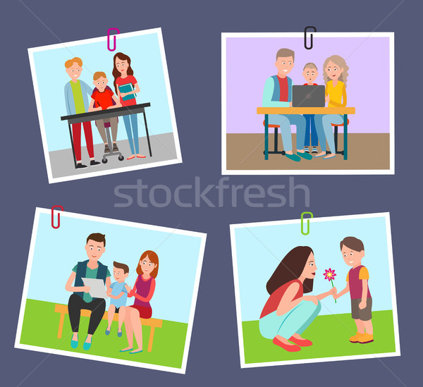 Ingesteld kleurrijk banners ouders kinderen geïsoleerd Stockfoto © robuart