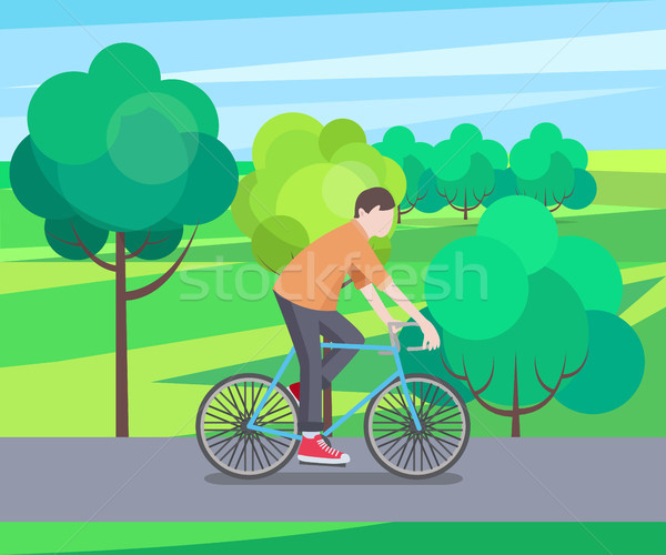 Stock photo: Green Park and Biking Man Vector Illustration
