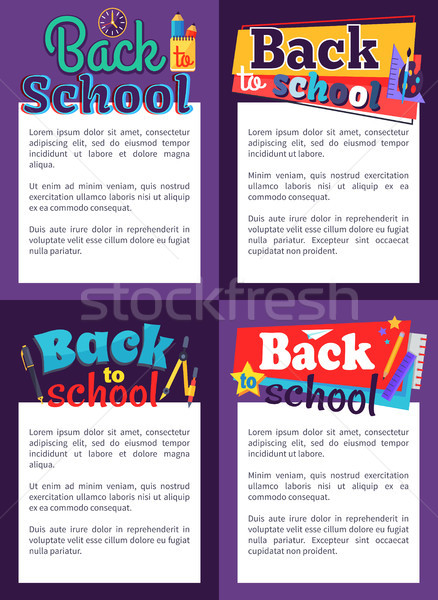 Stock fotó: Vissza · az · iskolába · poszter · hely · szöveg · keret · plakátok