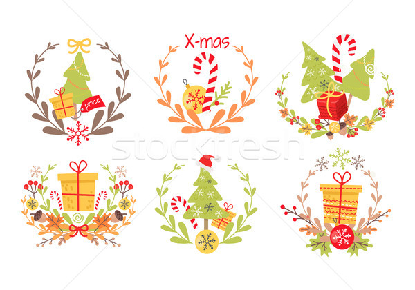 Set of Nice Christmas Badges on White Background Stock photo © robuart