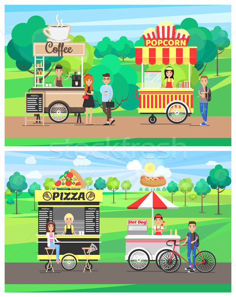 Pizza and Hot Dog Vans and Coffee and Popcorn Cart Stock photo © robuart