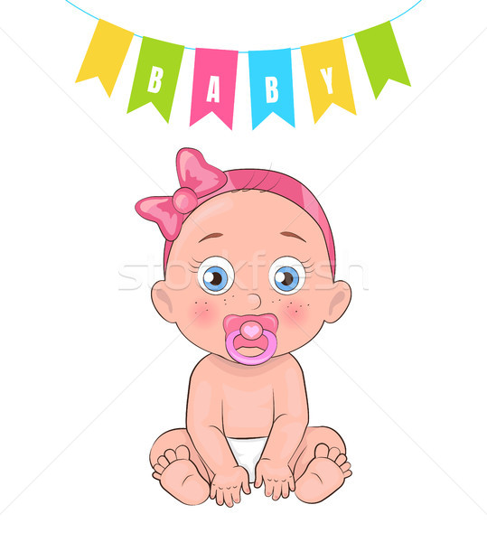 Baby Girl Poster Newborn Infant Pacifier in Mouth Stock photo © robuart