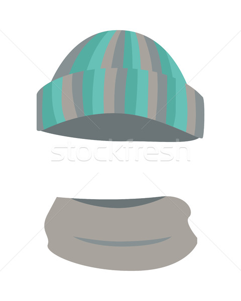 Hat. Woolen Warm Striped Headwear and Grey Scarf Stock photo © robuart