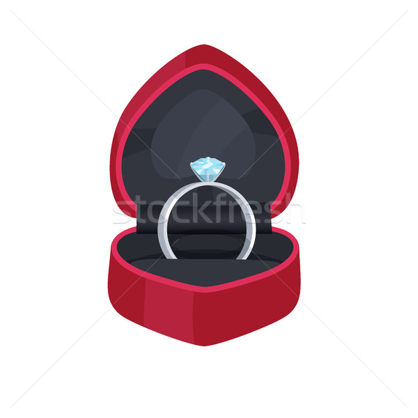 Inel de logodna catifea cutie pretios piatră forma de inima Imagine de stoc © robuart
