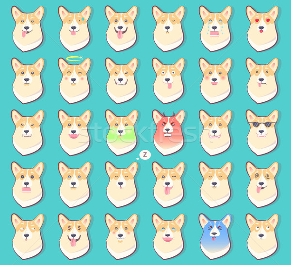 Establecer pegatinas emociones perro vector ilustraciones Foto stock © robuart