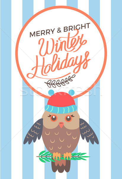 Merry and Bright Winter Holidays Poster Owl Stock photo © robuart
