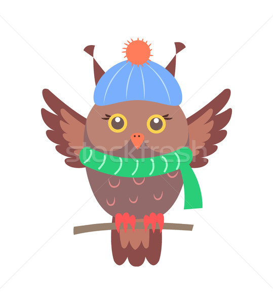 Closeup of Brown Sitting Owl Vector Illustration Stock photo © robuart