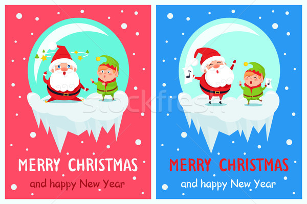Carte poştală vesel Crăciun an nou fericit elf Imagine de stoc © robuart
