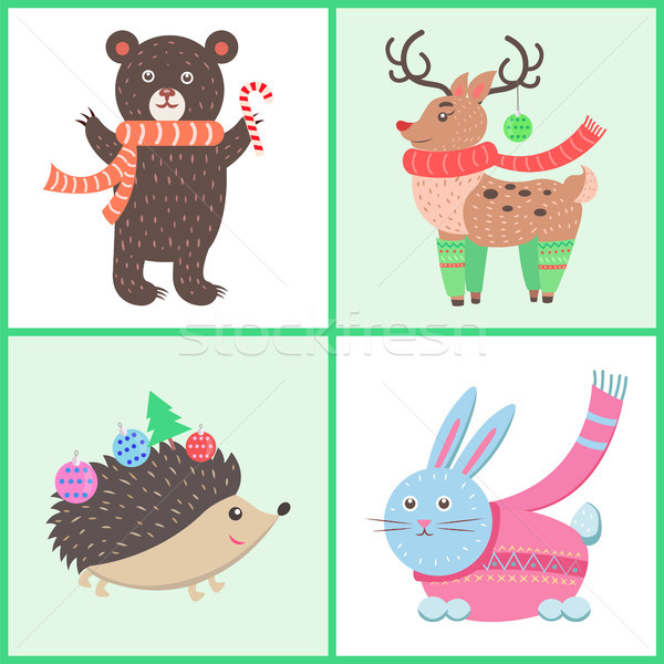 Animals in Warm Clothes Vector Illustration Stock photo © robuart