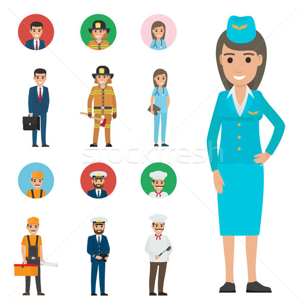 Stock photo: Professions People Cartoon Characters Icons Set