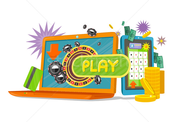 Online Games Banner with Laptop and Mobile Phone. Stock photo © robuart